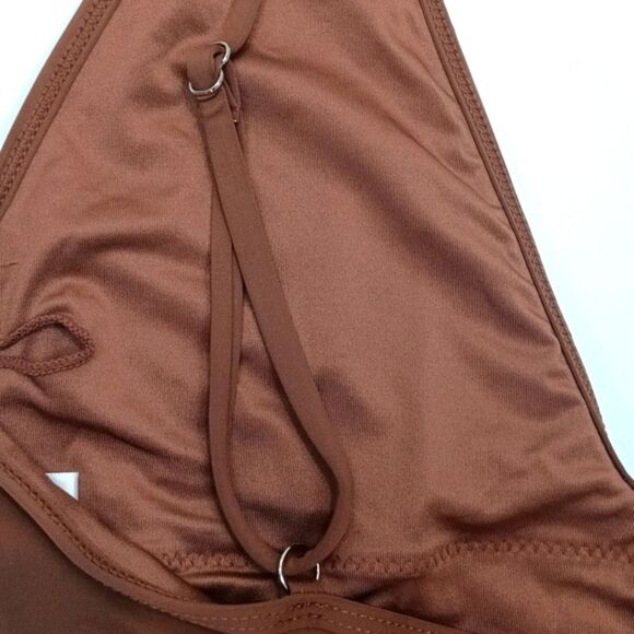 Womens Chocolate Brown Plunge Neckline One-Piece Swimsuit sz XL - Picture 8 of 11